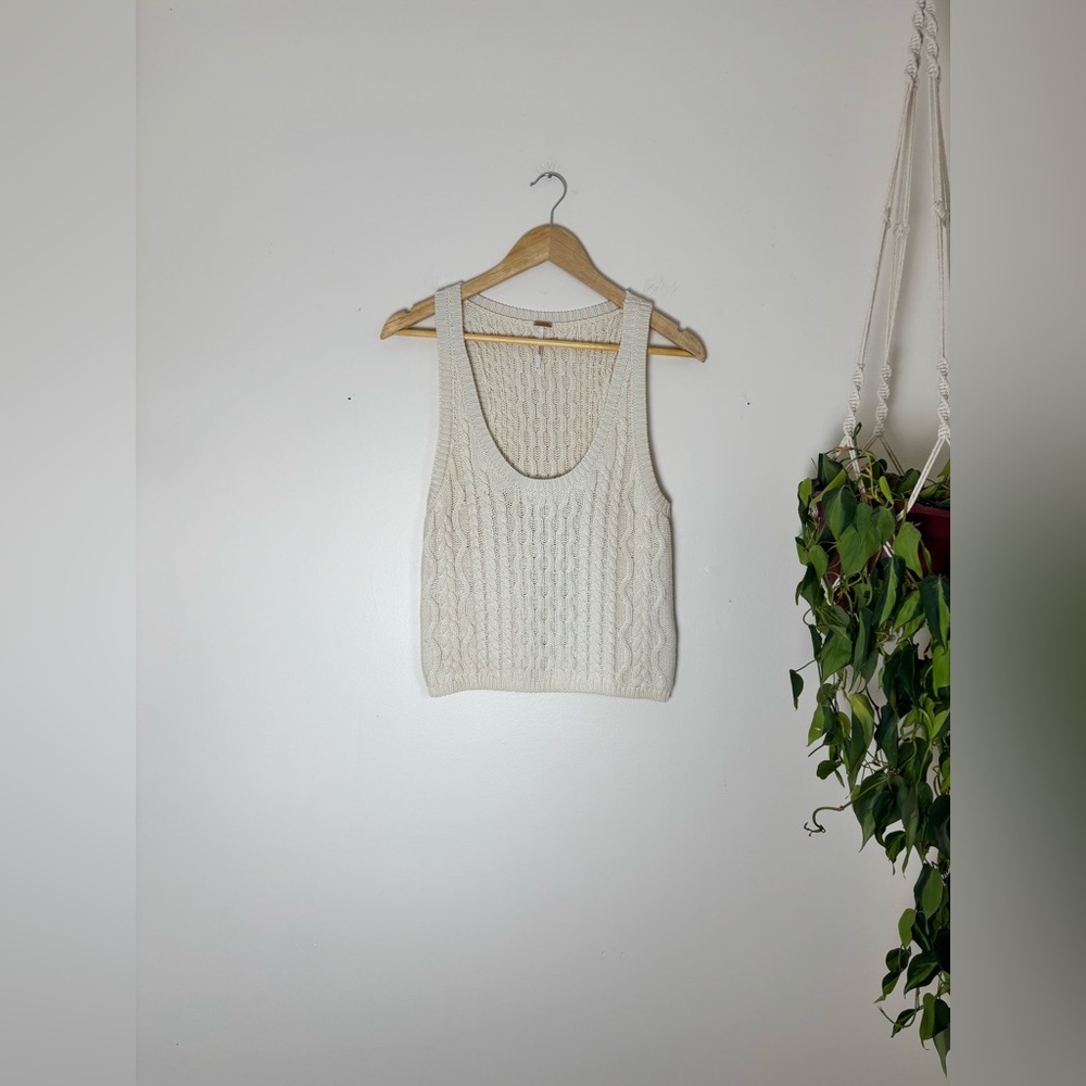 Free People High Tide Cable Tank In Ivory - Picture 3 of 9